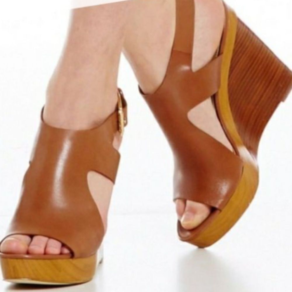Michael Kors Brown leather Wood Wedges